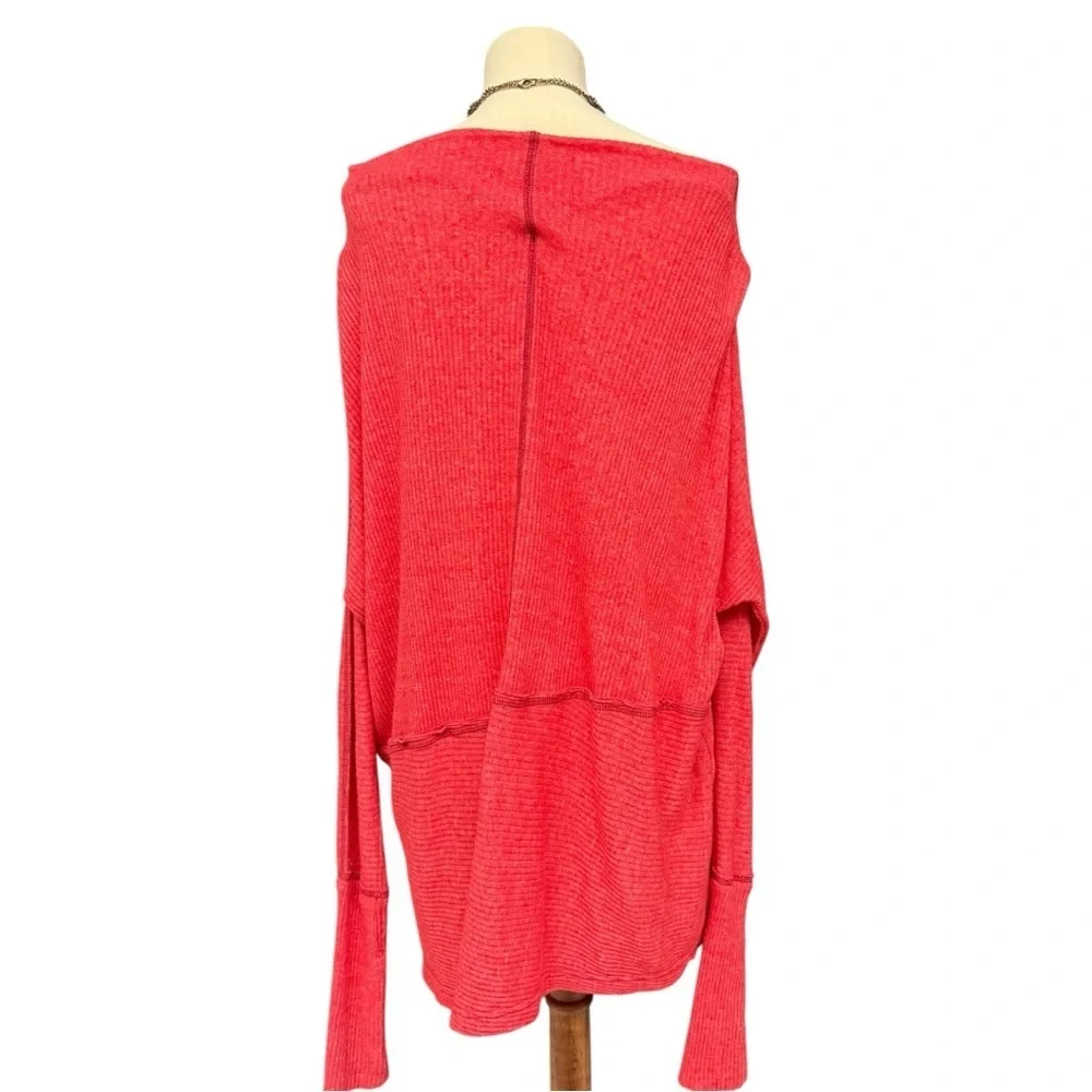 We The Free Free People Red Ribbed Knit Oversized Tunic Top Size XS Off Shoulder